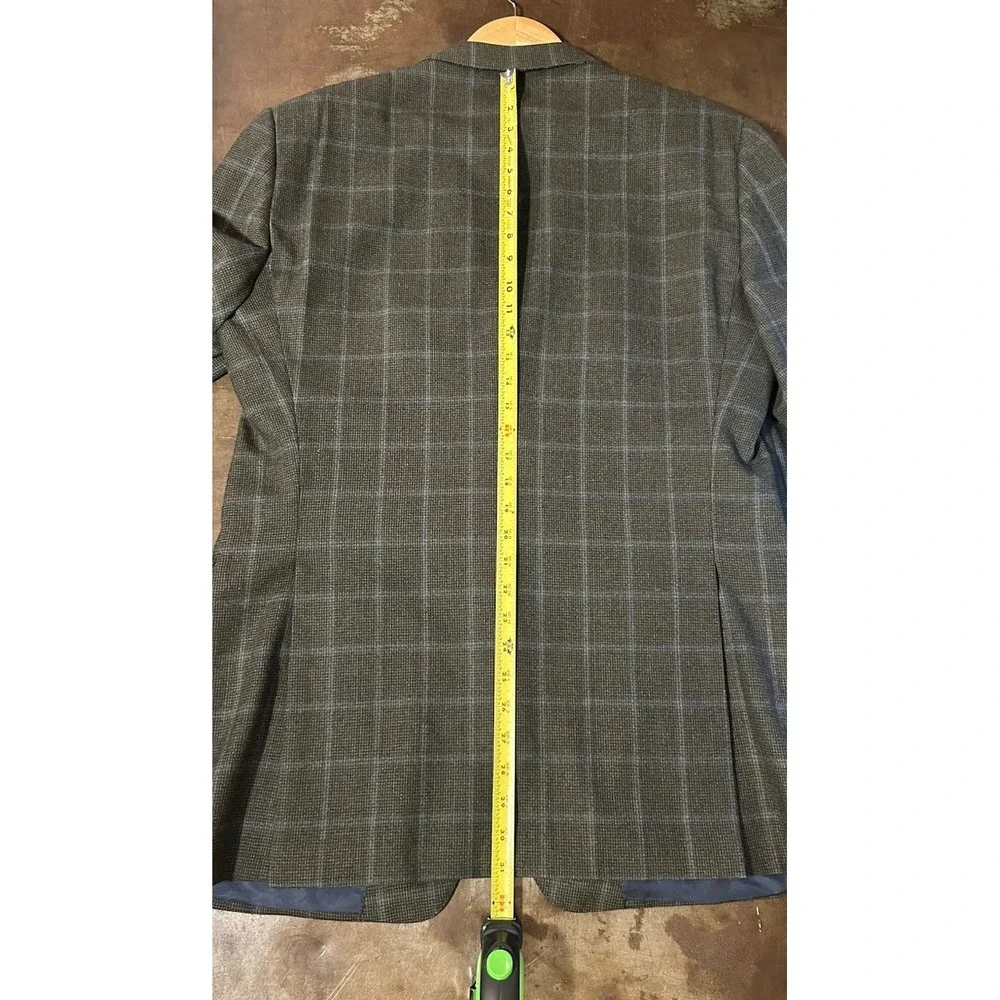 Ermenegildo Zegna Blazer Roma Gray Blue Windowpane Wool Sport Coat Mens Sz 46R